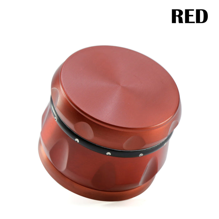 60MM Four-layer Zinc Alloy Drum Type Black Diamond Ring Herb Grinder-Red