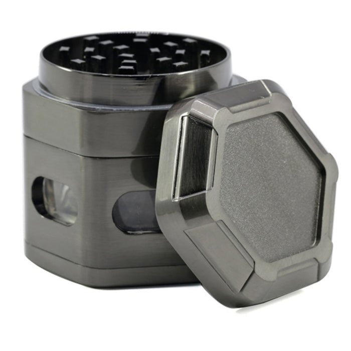 60MM Zinc Alloy 4 Part Detachable Mesh Transparent Window Hexagonal Grinder-Gun-black