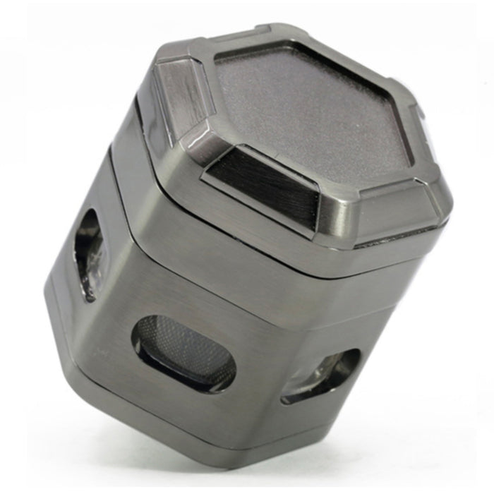 60MM Zinc Alloy 4 Part Detachable Mesh Transparent Window Hexagonal Grinder-Gun-black