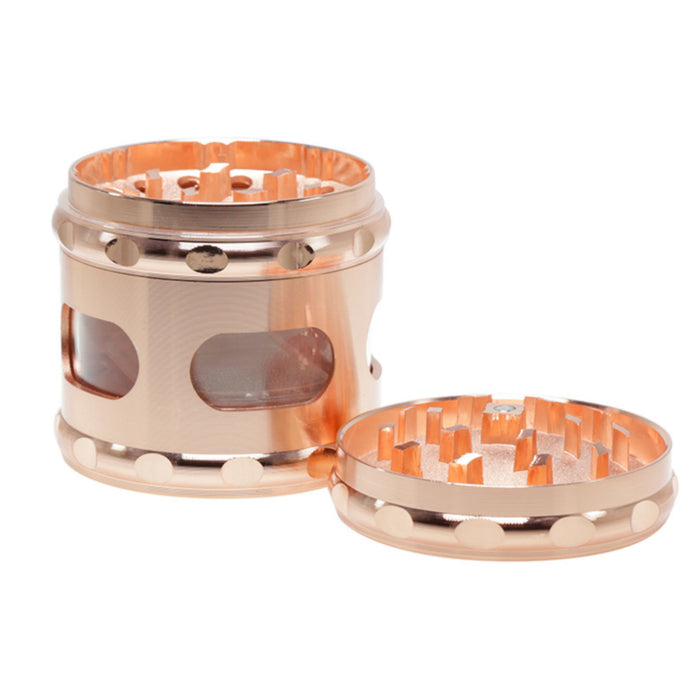60MM Zinc Alloy Concave Window With Drawer Herb Grinder-Rose-gold
