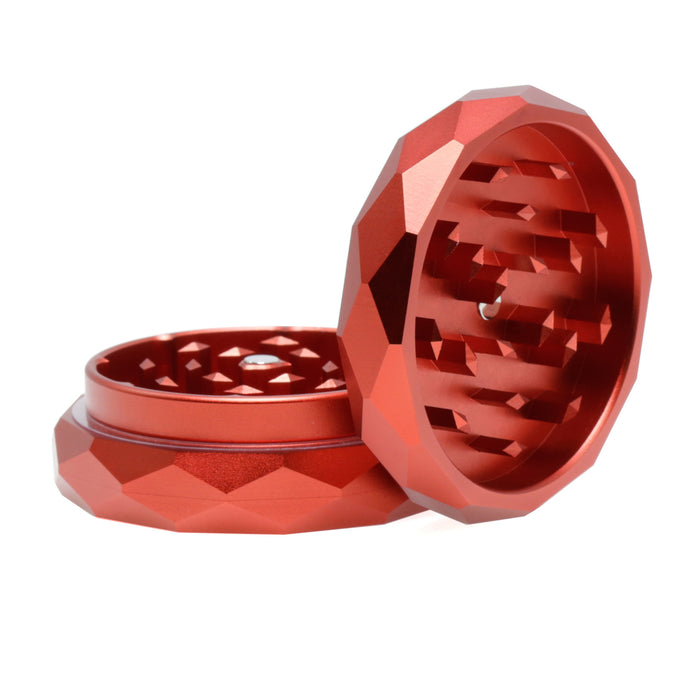 62MM 2 Part Aluminum Alloy Diamond-Shaped Smoke Grinder-Red