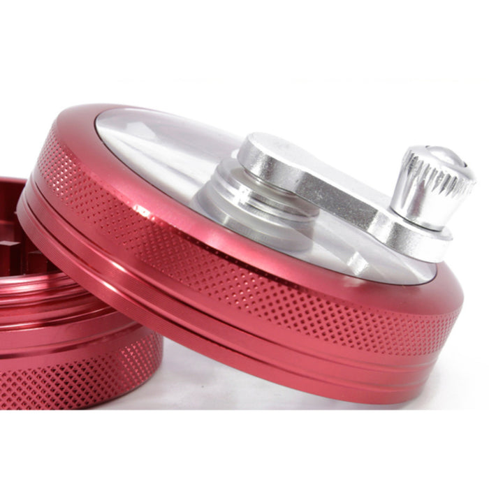 63MM 2-Layer Aluminum Alloy Rocker Hand-Cranked Weed Grinder-Red