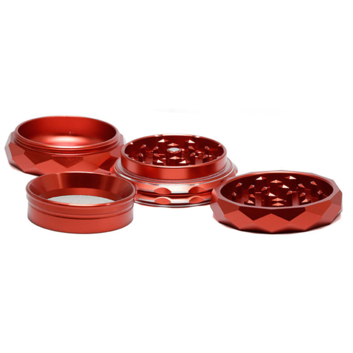 63MM 4 Part Aluminum Alloy Diamond Flat Pattern Smoke Grinder-Red Color