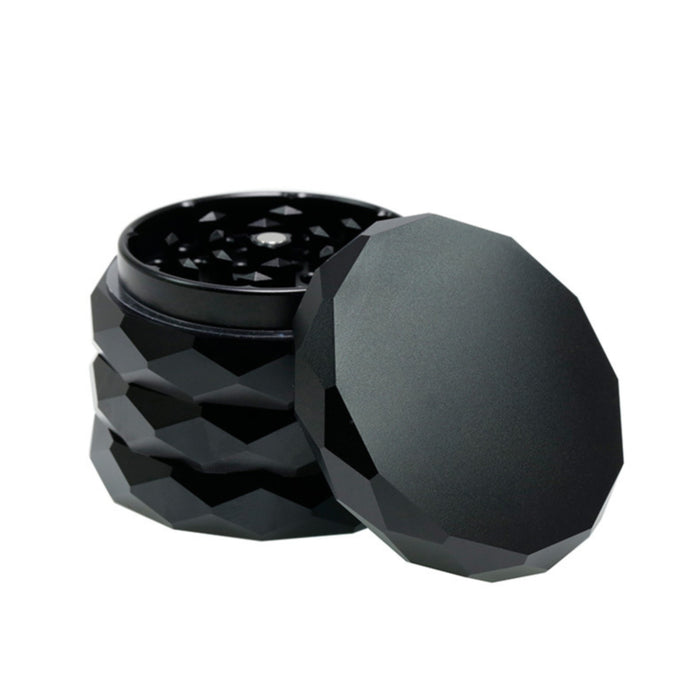 63MM 4 Part Aluminum Alloy Diamond-Shaped Herb Grinder-Black