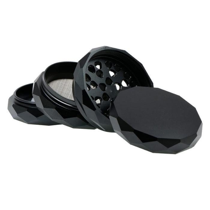 63MM 4 Part Aluminum Alloy Diamond-Shaped Herb Grinder-Black