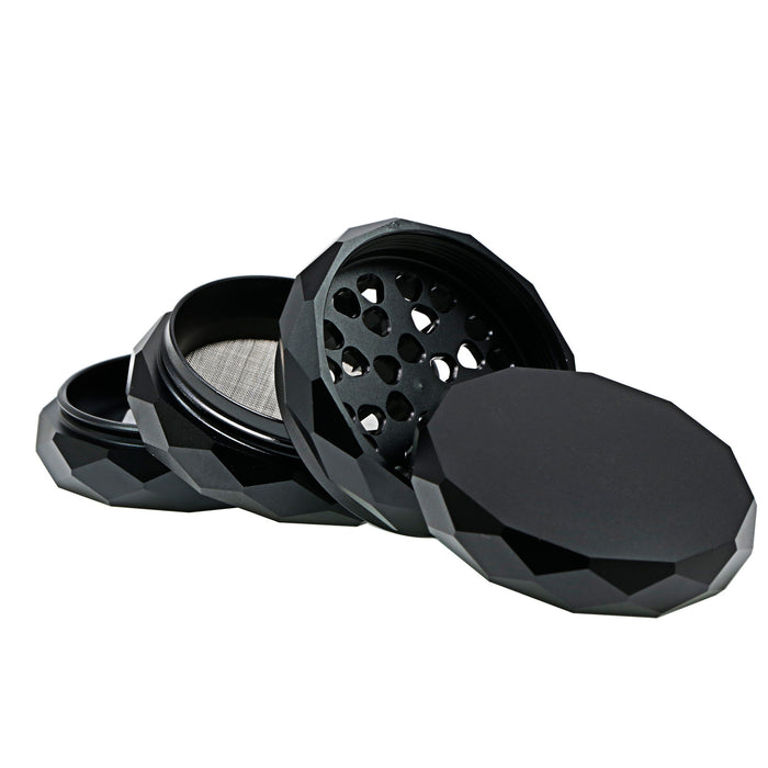 63MM 4 Part Aluminum Alloy Diamond-Shaped Herb Grinder-Black