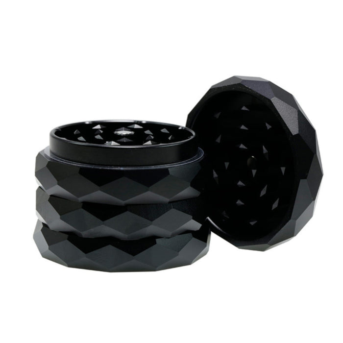63MM 4 Part Aluminum Alloy Diamond-Shaped Herb Grinder-Black