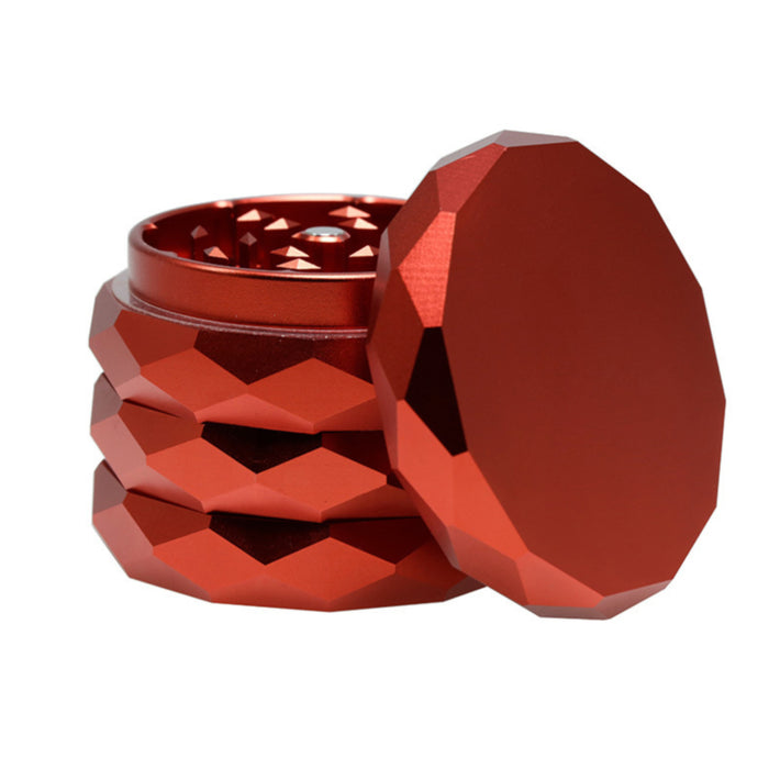 63MM 4 Part Aluminum Alloy Diamond-Shaped Herb Grinder-Red