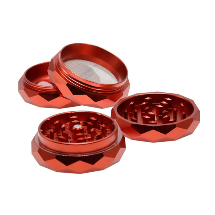 63MM 4 Part Aluminum Alloy Diamond-Shaped Herb Grinder-Red