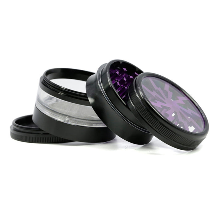 63MM 4 Part Aluminum Alloy Open Skylight Lightning Transparent Grinder-Purple