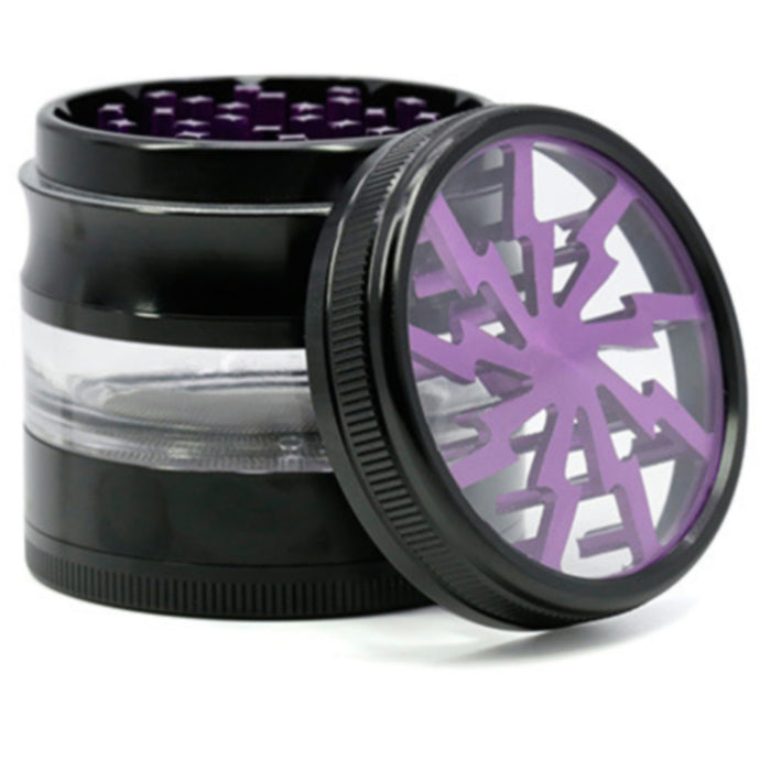 63MM 4 Part Aluminum Alloy Open Skylight Lightning Transparent Grinder-Purple