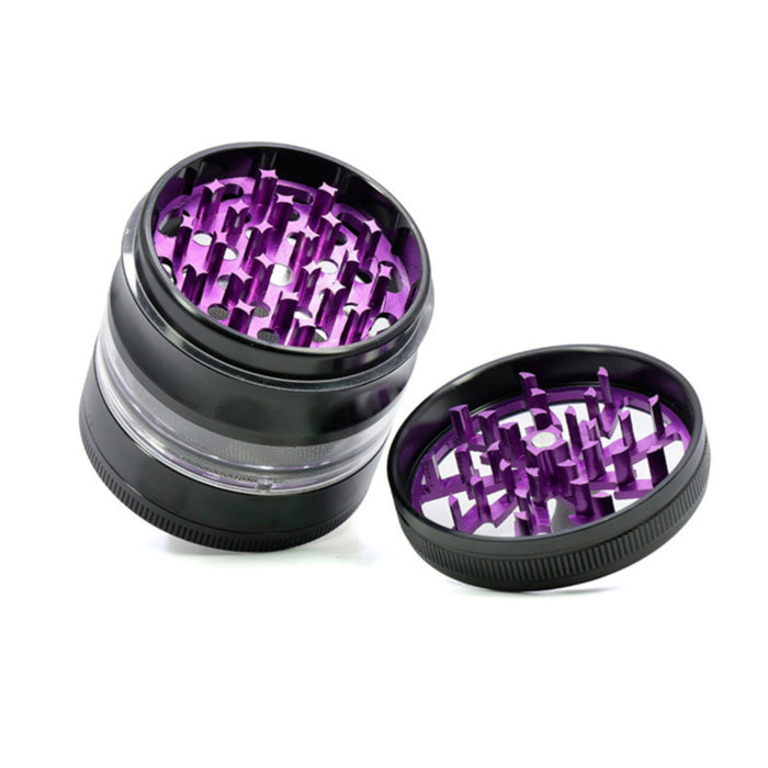 63MM 4 Part Aluminum Alloy Open Skylight Lightning Transparent Grinder-Purple