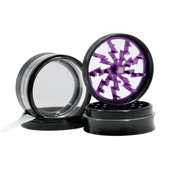 63MM 4 Part Aluminum Alloy Open Skylight Lightning Transparent Grinder-Purple