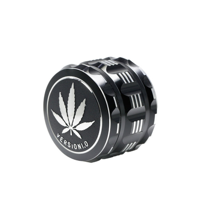 63MM 4 Part Audio Top Cover Engraving Pattern Aluminum Alloy  Grinder-Black-Leaf