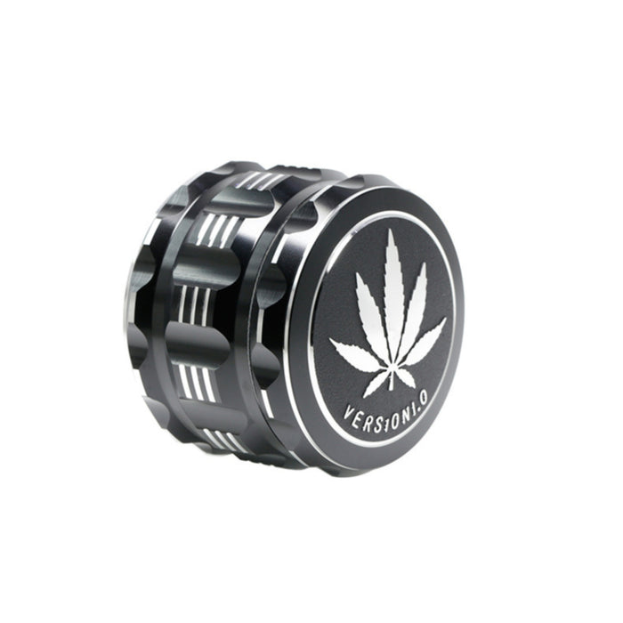 63MM 4 Part Audio Top Cover Engraving Pattern Aluminum Alloy  Grinder-Black-Leaf