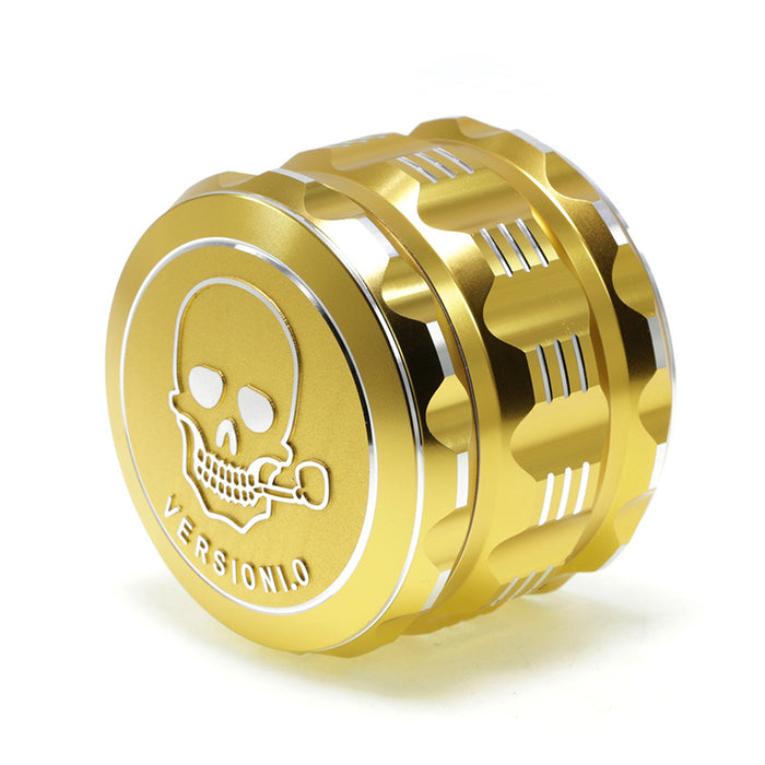63MM 4 Part Audio Top Cover Engraving Pattern Aluminum Alloy  Grinder-Gold-Skull