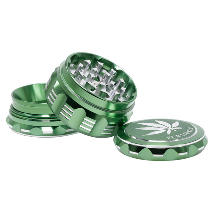 63MM 4 Part Audio Top Cover Engraving Pattern Aluminum Alloy Weed Grinder-Green-Leaf