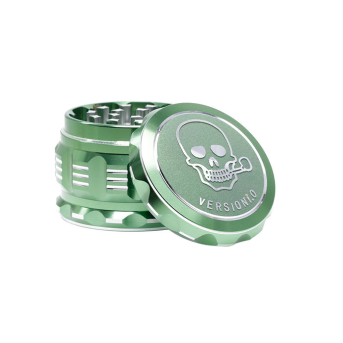 63MM 4 Part Audio Top Cover Engraving Pattern Aluminum Alloy Weed Grinder-Green-Skull