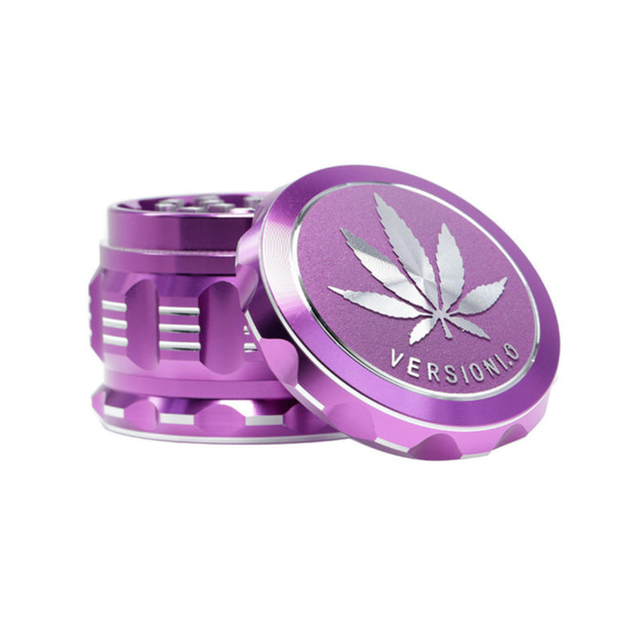 63MM 4 Part Audio Top Cover Engraving Pattern Aluminum Alloy Weed Grinder-Purple-Leaf