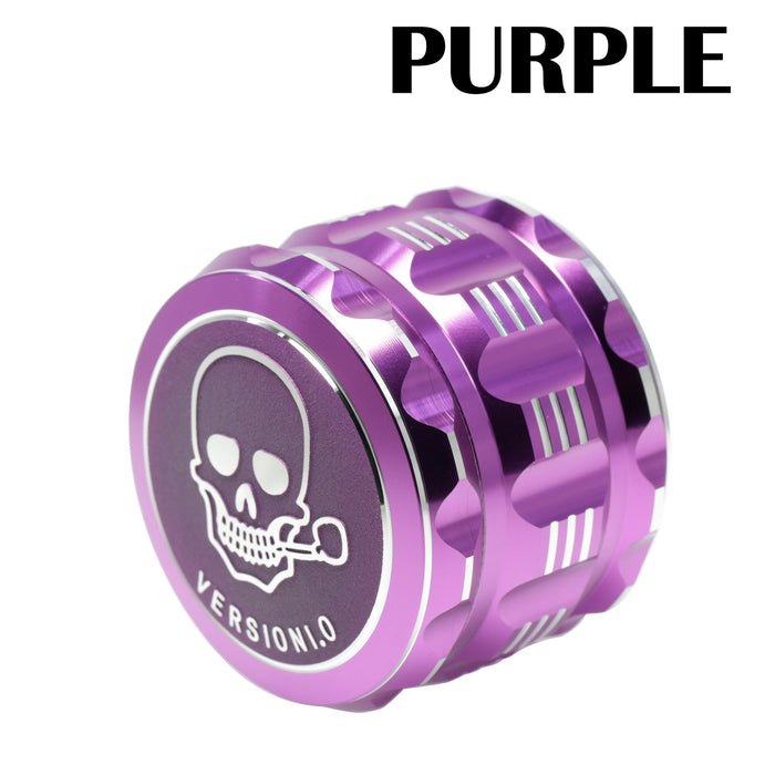 63MM 4 Part Audio Top Cover Engraving Pattern Aluminum Alloy  Grinder-Purple-Skull