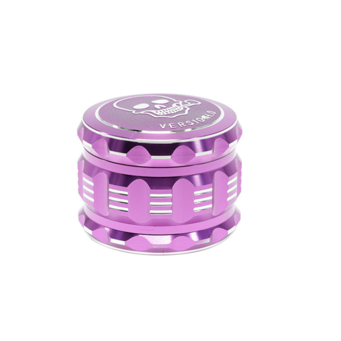 63MM 4 Part Audio Top Cover Engraving Pattern Aluminum Alloy Weed Grinder-Purple-Skull