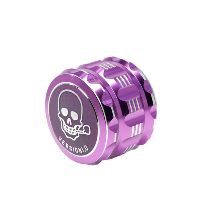 63MM 4 Part Audio Top Cover Engraving Pattern Aluminum Alloy  Grinder-Purple-Skull