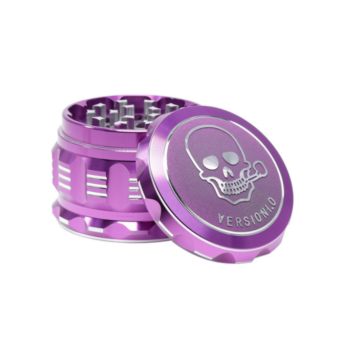 63MM 4 Part Audio Top Cover Engraving Pattern Aluminum Alloy  Grinder-Purple-Skull