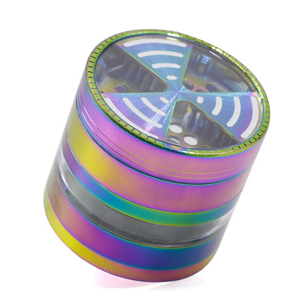 63MM 4 Part Colorful Zinc Alloy Signal Tooth Transparent Window Herb Grinder