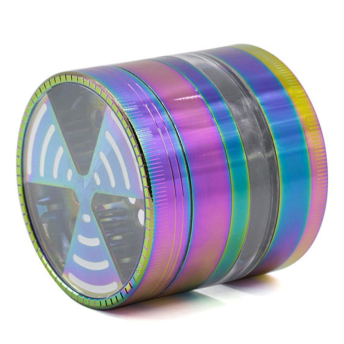 63MM 4 Part Colorful Zinc Alloy Signal Tooth Transparent Window Herb Grinder
