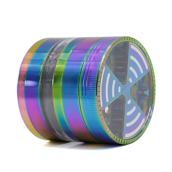 63MM 4 Part Colorful Zinc Alloy Signal Tooth Transparent Window Herb Grinder