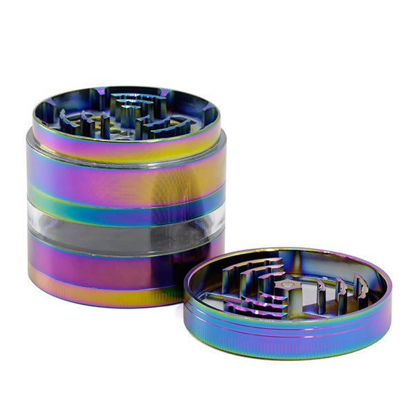 63MM 4 Part Colorful Zinc Alloy Signal Tooth Transparent Window Herb Grinder