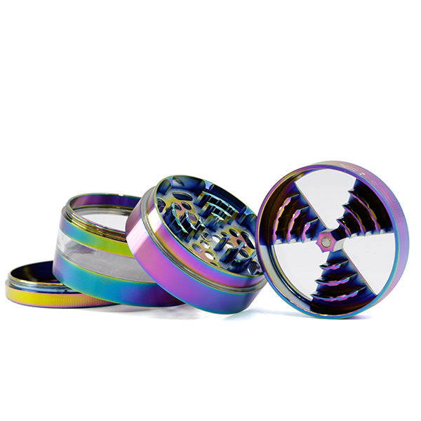 63MM 4 Part Colorful Zinc Alloy Signal Tooth Transparent Window Herb Grinder