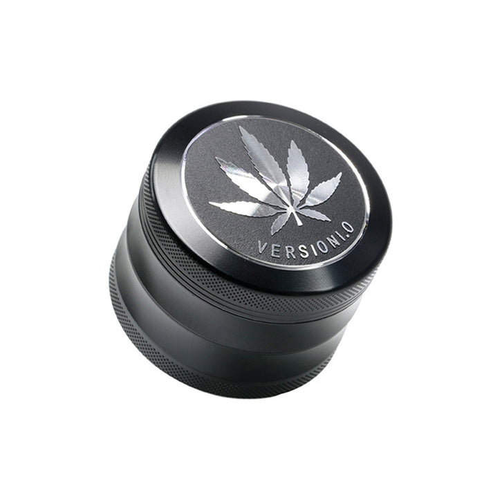63MM 4 Part Top Cover Pattern Double Thin Waist Aluminum Alloy Weed Grinder | Black Leaf