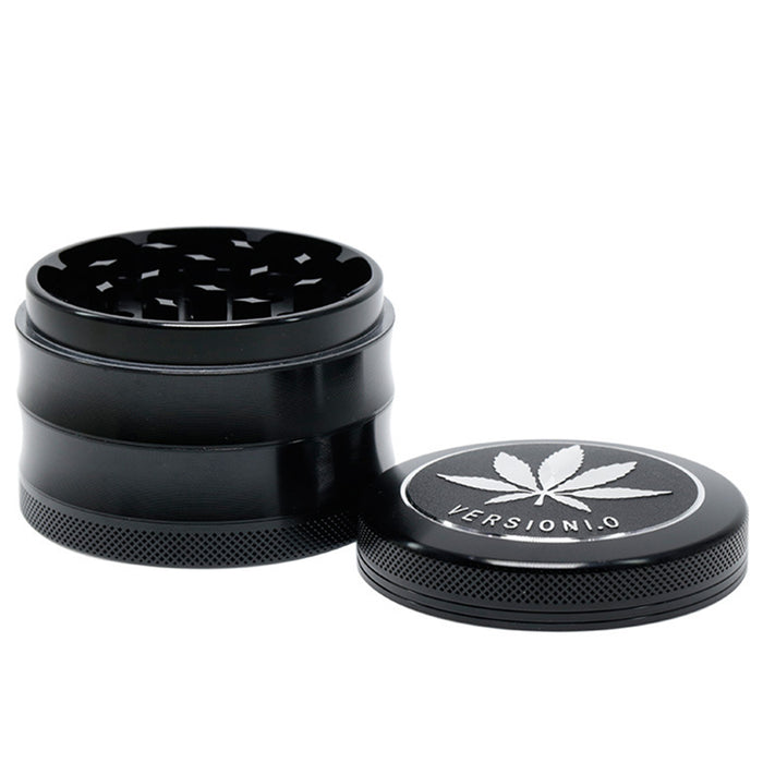 63MM 4 Part Top Cover Pattern Double Thin Waist Aluminum Alloy Weed Grinder | Black Leaf