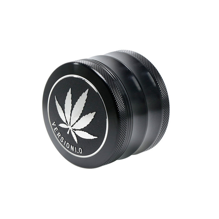 63MM 4 Part Top Cover Pattern Double Thin Waist Aluminum Alloy Weed Grinder | Black Leaf