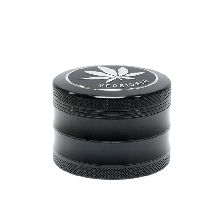 63MM 4 Part Top Cover Pattern Double Thin Waist Aluminum Alloy Weed Grinder | Black Leaf