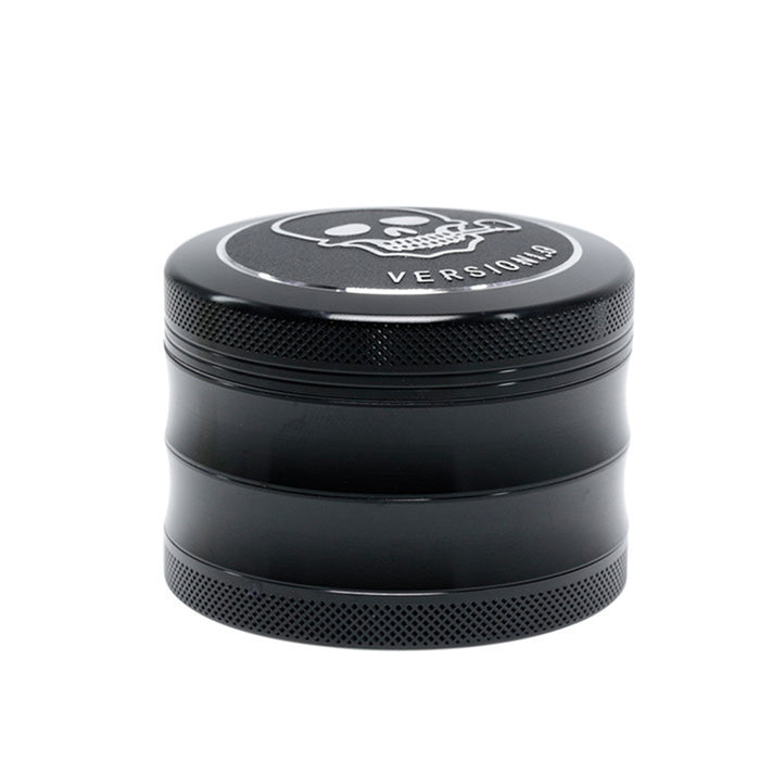 63MM 4 Part Top Cover Pattern Double Thin Waist Aluminum Alloy Weed Grinder | Black Skull