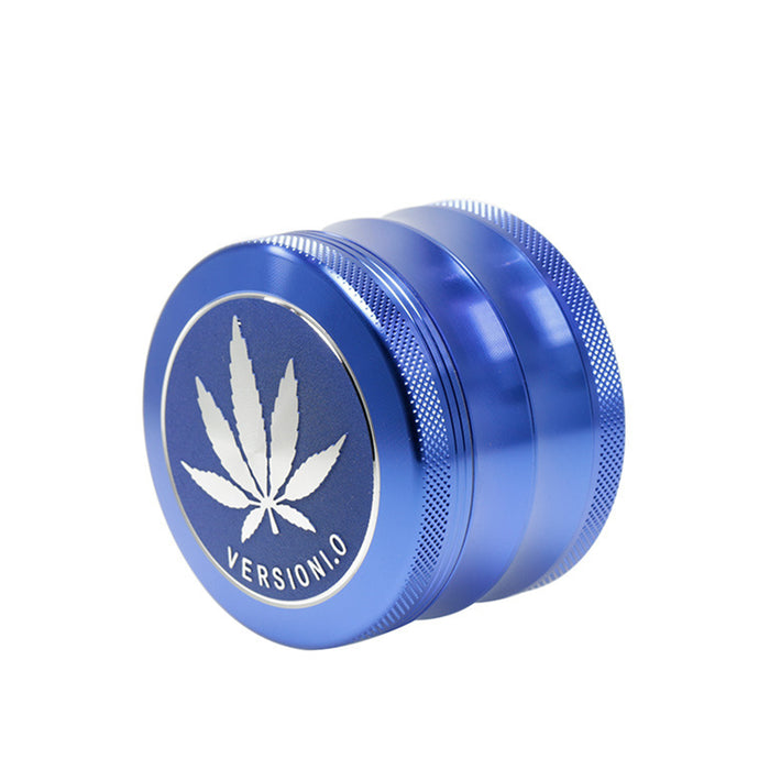 63MM 4 Part Top Cover Pattern Double Thin Waist Aluminum Alloy Weed Grinder | Blue Leaf
