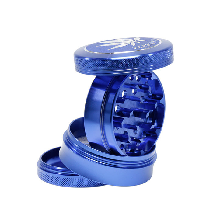 63MM 4 Part Top Cover Pattern Double Thin Waist Aluminum Alloy Weed Grinder | Blue Leaf