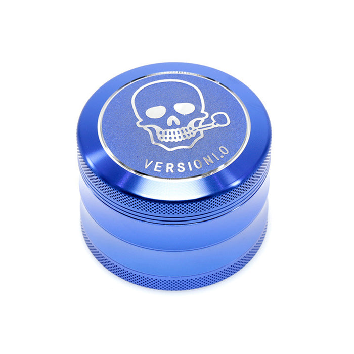 63MM 4 Part Top Cover Pattern Double Thin Waist Aluminum Alloy Weed Grinder | Blue Skull