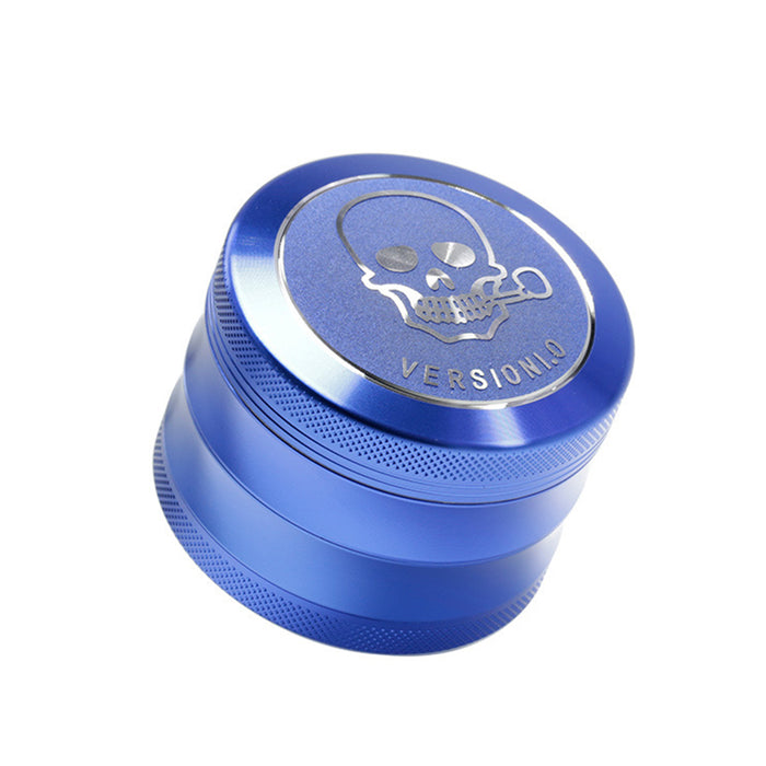63MM 4 Part Top Cover Pattern Double Thin Waist Aluminum Alloy Weed Grinder | Blue Skull