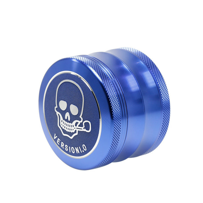63MM 4 Part Top Cover Pattern Double Thin Waist Aluminum Alloy Weed Grinder | Blue Skull