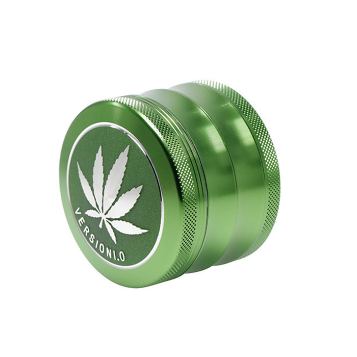 63MM 4 Part Top Cover Pattern Double Thin Waist Aluminum Alloy Weed Grinder | Green Leaf