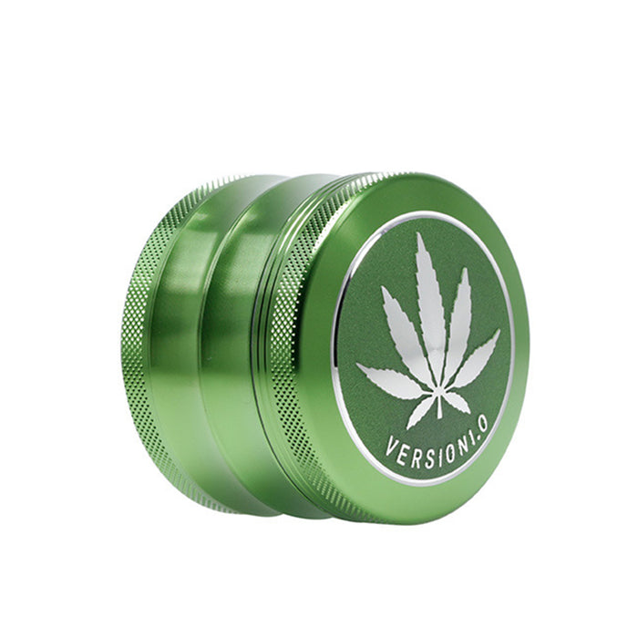 63MM 4 Part Top Cover Pattern Double Thin Waist Aluminum Alloy Weed Grinder | Green Leaf