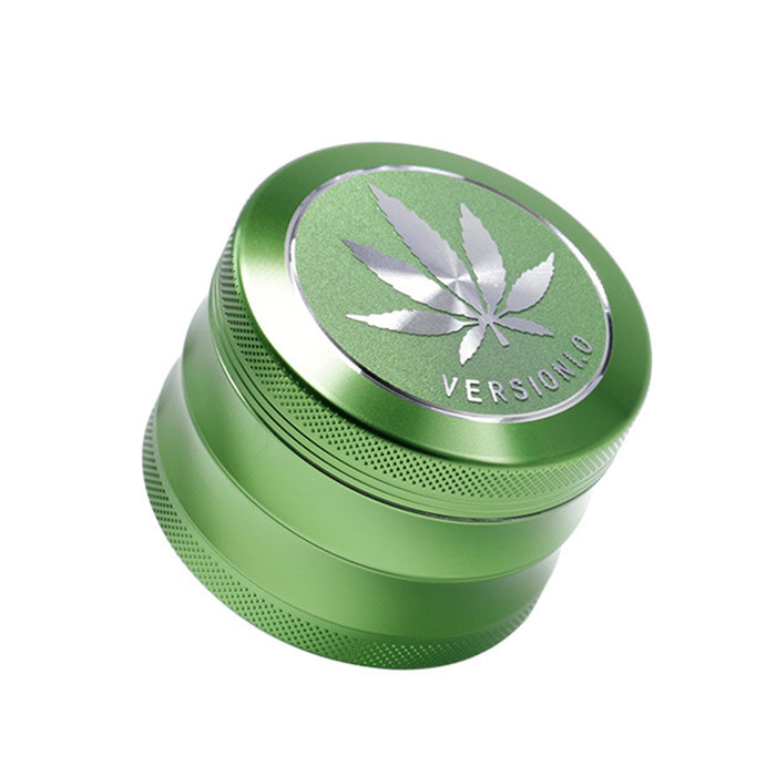 63MM 4 Part Top Cover Pattern Double Thin Waist Aluminum Alloy Weed Grinder | Green Leaf