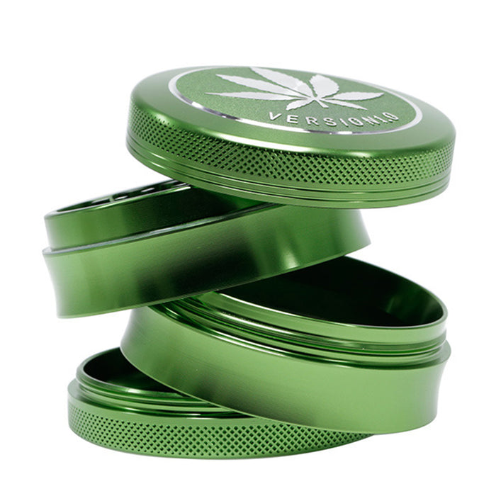 63MM 4 Part Top Cover Pattern Double Thin Waist Aluminum Alloy Weed Grinder | Green Leaf
