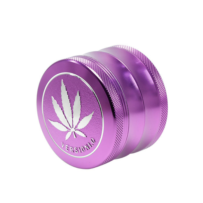 63MM 4 Part Top Cover Pattern Double Thin Waist Aluminum Alloy Weed Grinder | Purple Leaf