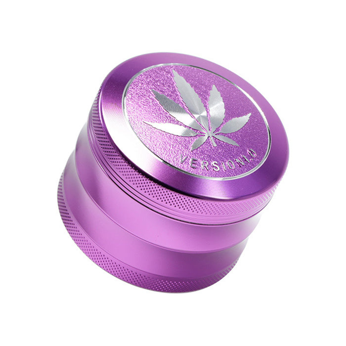 63MM 4 Part Top Cover Pattern Double Thin Waist Aluminum Alloy Weed Grinder | Purple Leaf