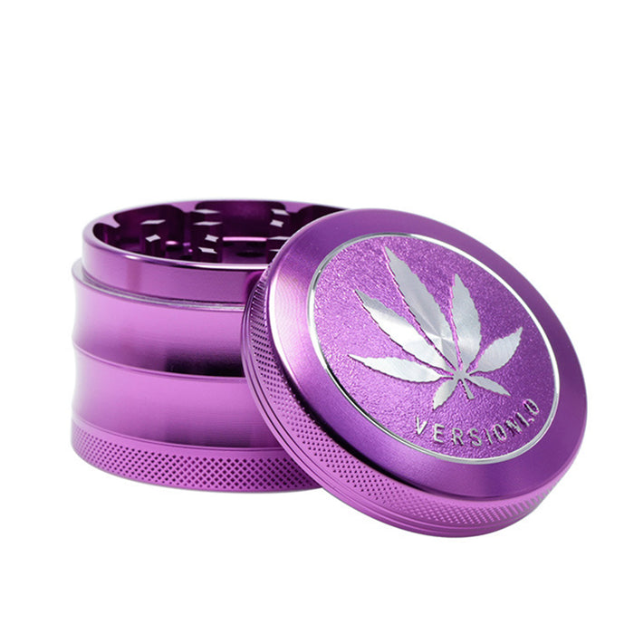 63MM 4 Part Top Cover Pattern Double Thin Waist Aluminum Alloy Weed Grinder | Purple Leaf