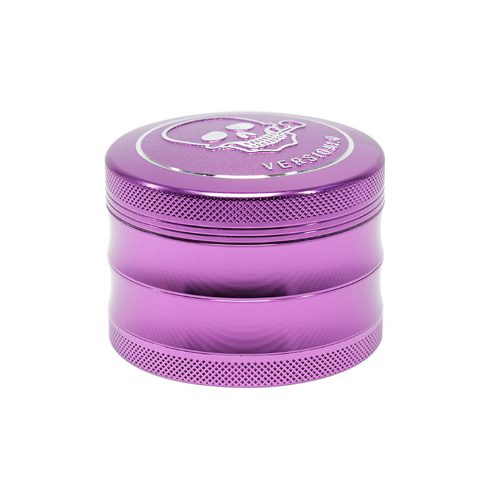 63MM 4 Part Top Cover Pattern Double Thin Waist Aluminum Alloy Weed Grinder | Purple Skull
